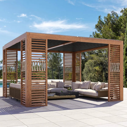 12' x 12' Alora Premium Outdoor Wood Grain Louvered Pergola With Integrated Drainage (SAK74256)