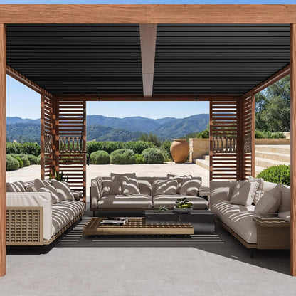 12' x 12' Alora Premium Outdoor Wood Grain Louvered Pergola With Integrated Drainage (SAK74256)