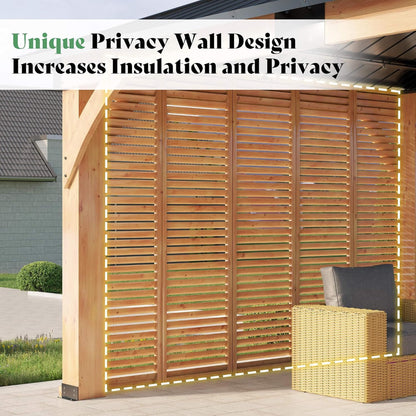 12’ x 14’ Alora Modern Double-Tier Hardtop Spruce Wood Gazebo With Built-In Privacy Wall & Ceiling Hooks (SAK75086)