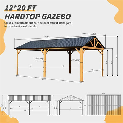 12’ x 20’ Alora Premium Outdoor Double-Layer Galvanized Steel Hardtop Gazebo For Patio (SAK46095)