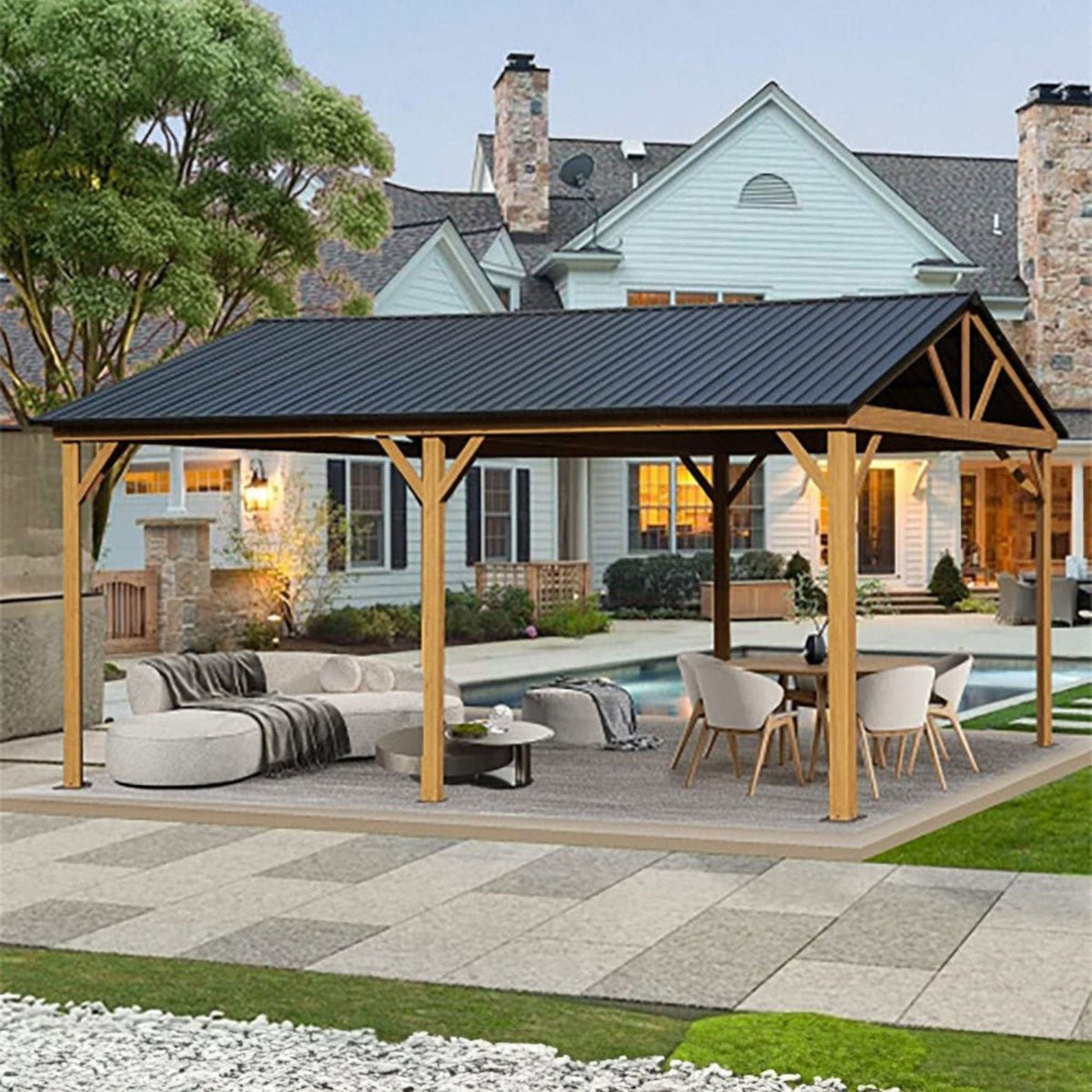 12’ x 20’ Alora Premium Outdoor Double-Layer Galvanized Steel Hardtop Gazebo For Patio (SAK46095)