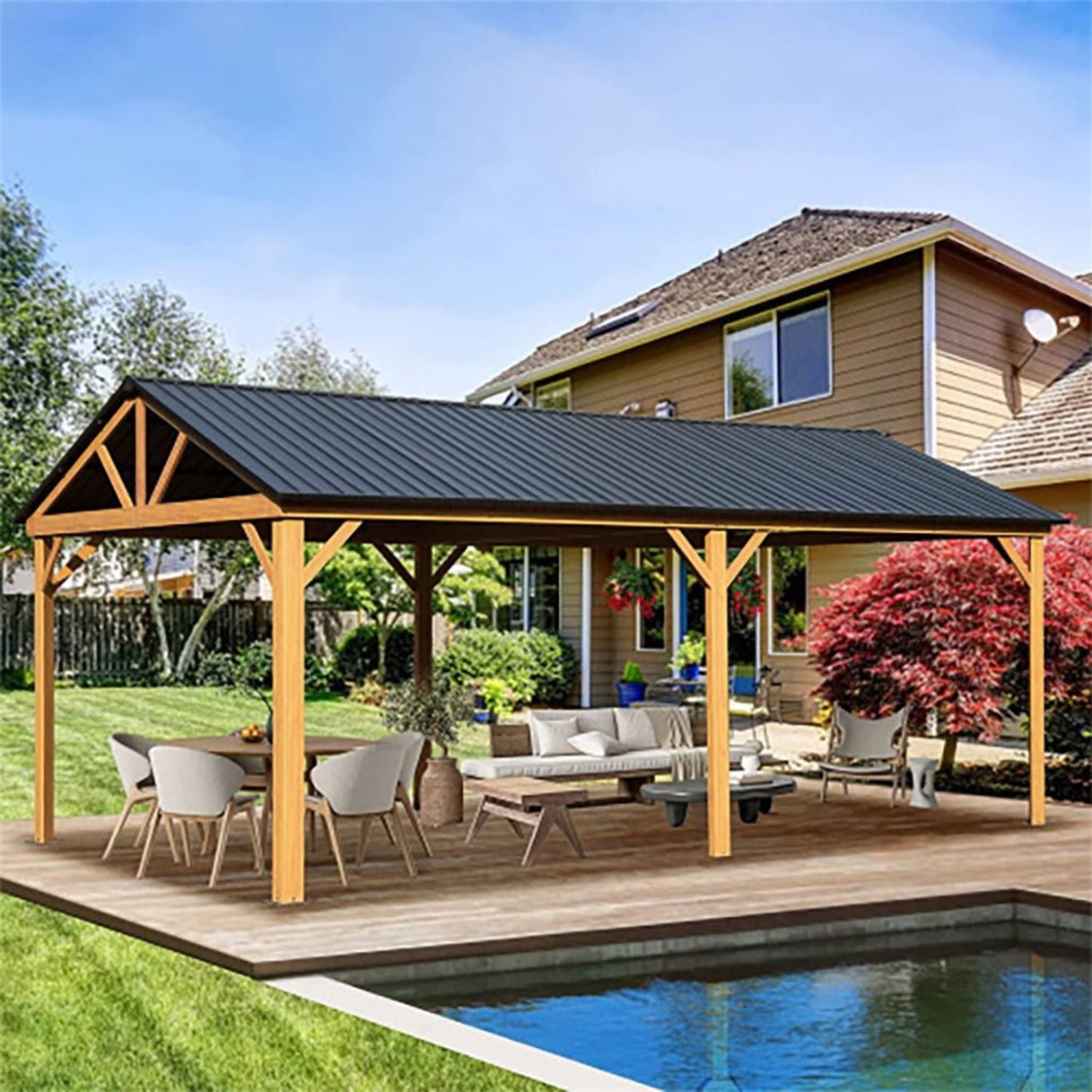 12’ x 20’ Alora Premium Outdoor Double-Layer Galvanized Steel Hardtop Gazebo For Patio (SAK46095)