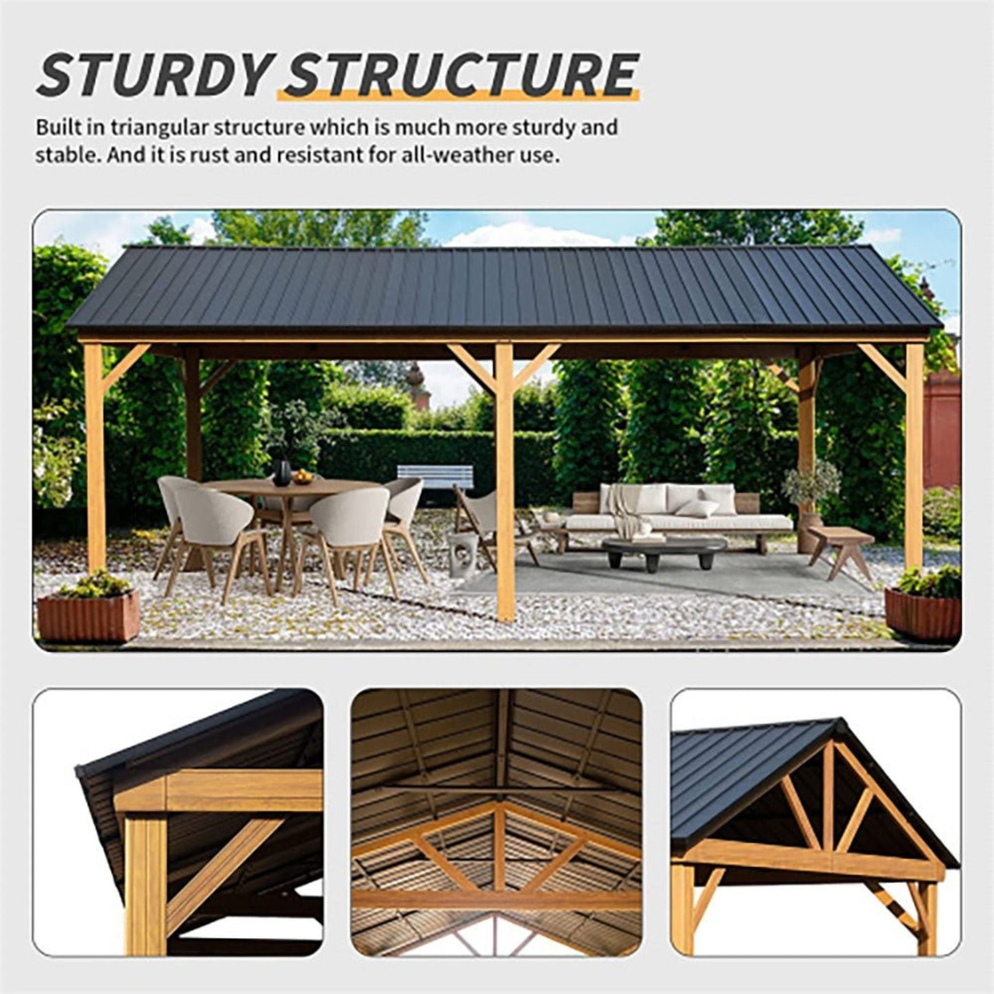 12’ x 20’ Alora Premium Outdoor Double-Layer Galvanized Steel Hardtop Gazebo For Patio (SAK46095)