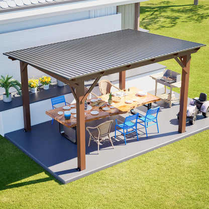 13x10ft Wooden Garden Gazebo with Metal Roof