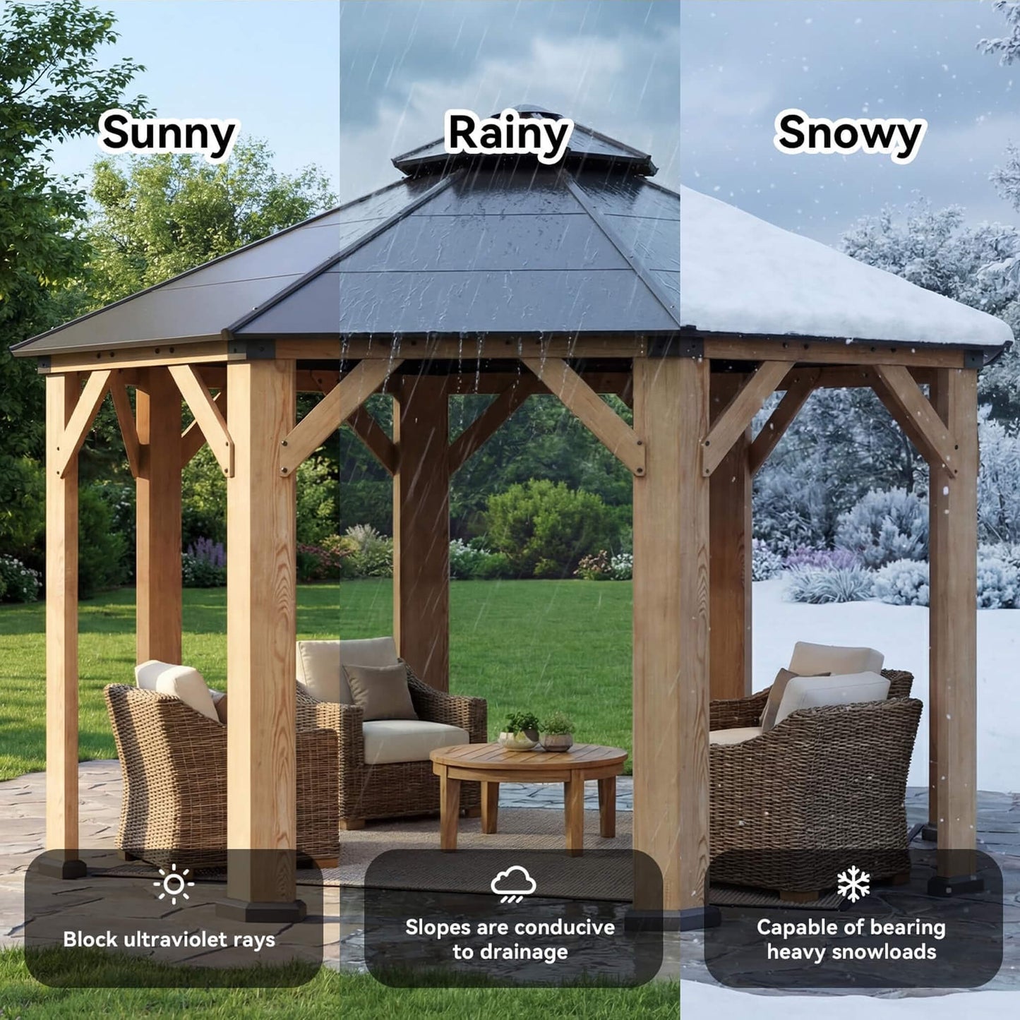 13’ x 13’ Alora Premium All-Weather Octagonal Double Hardtop Cedar Wood Gazebo (SAK42795)