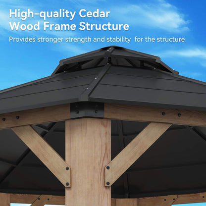 13’ x 13’ Alora Premium All-Weather Octagonal Double Hardtop Cedar Wood Gazebo (SAK42795)