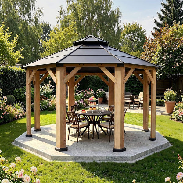 13’ x 13’ Alora Premium All-Weather Octagonal Double Hardtop Cedar Wood Gazebo (SAK42795)