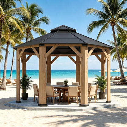 13’ x 13’ Alora Premium All-Weather Octagonal Double Hardtop Cedar Wood Gazebo (SAK42795)