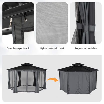 13’ x 15’ Alora Hardtop Hexagonal Gazebo With Curtains And Netting [No Furniture] (SAK60713)