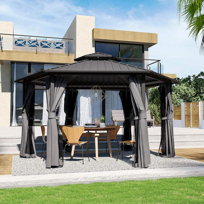 13’ x 15’ Alora Hardtop Hexagonal Gazebo With Curtains And Netting [No Furniture] (SAK60713)