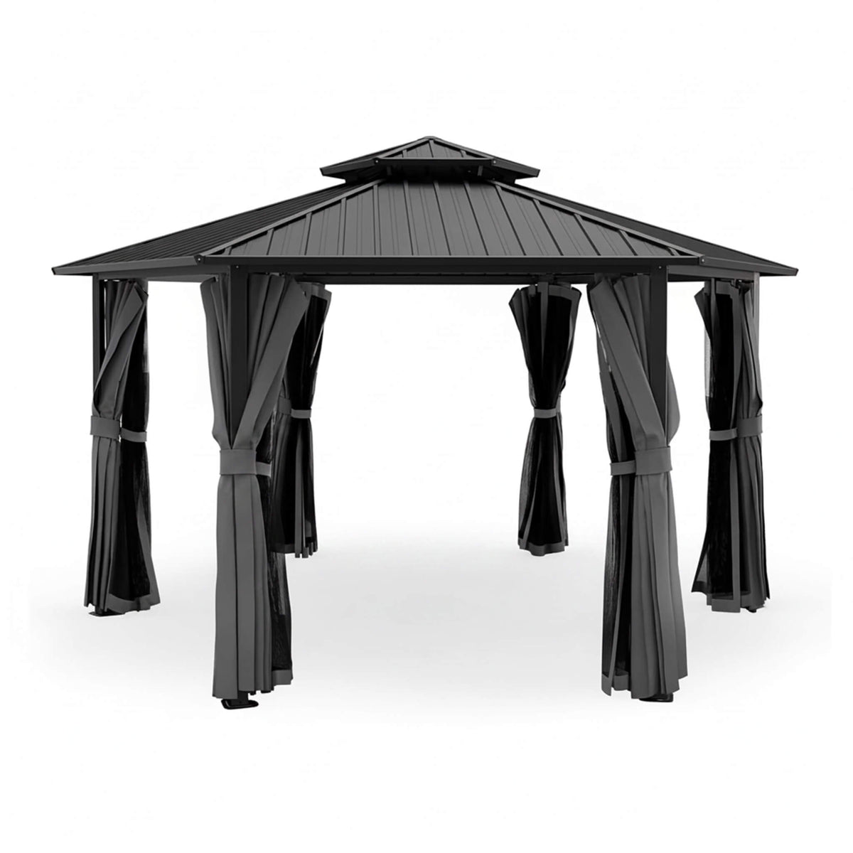 13’ x 15’ Alora Hardtop Hexagonal Gazebo With Curtains And Netting [No Furniture] (SAK60713)