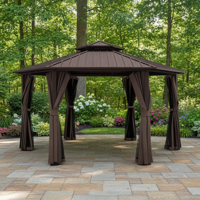 13’ x 15’ Alora Hardtop Hexagonal Gazebo With Curtains And Netting [No Furniture] (SAK60713)