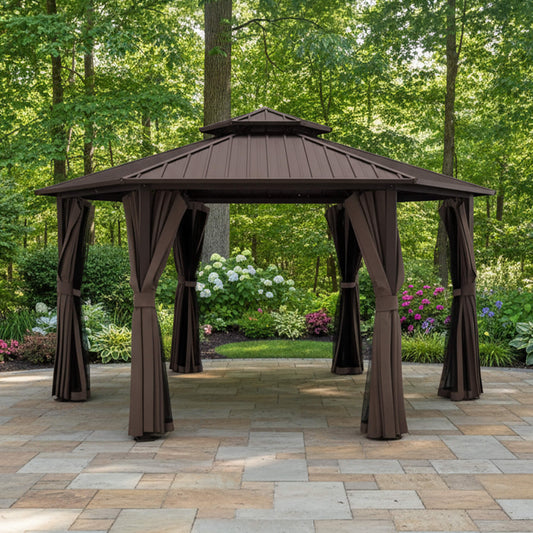 13’ x 15’ Alora Hardtop Hexagonal Gazebo With Curtains And Netting [No Furniture] (SAK60713)