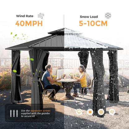 13’ x 15’ Alora Hardtop Hexagonal Gazebo With Curtains And Netting [No Furniture] (SAK60713)