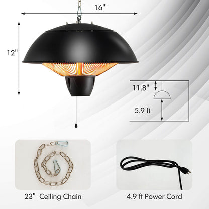Electric Patio Heater 1500W Hanging Halogen IPX4 Waterproof