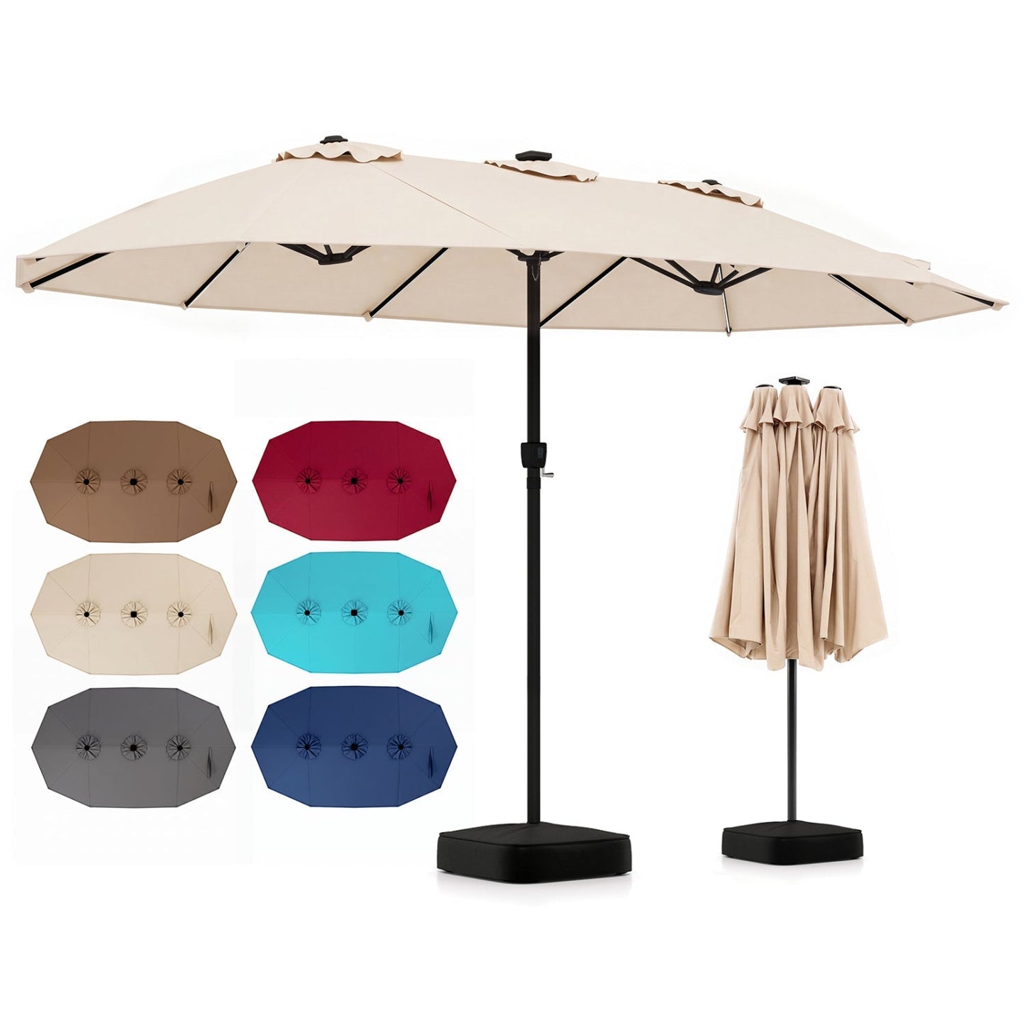 15.5’ Patio Umbrella with Solar LED Lights and Base