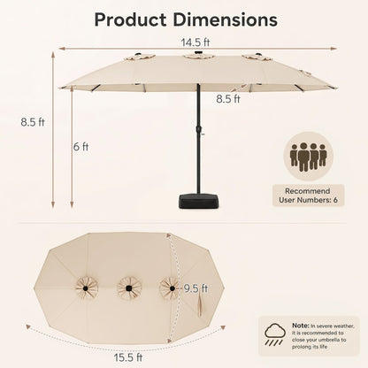 15.5’ Patio Umbrella with Solar LED Lights and Base