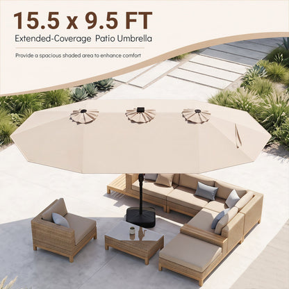 15.5’ Patio Umbrella with Solar LED Lights and Base