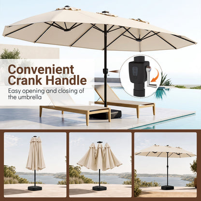 15.5’ Patio Umbrella with Solar LED Lights and Base
