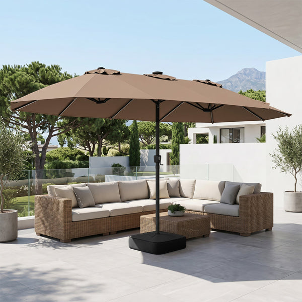 15.5’ Patio Umbrella with Solar LED Lights and Base