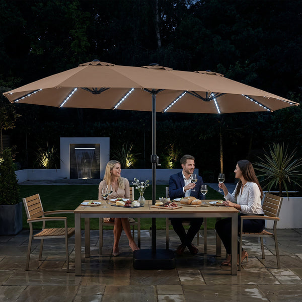 15.5’ Patio Umbrella with Solar LED Lights and Base