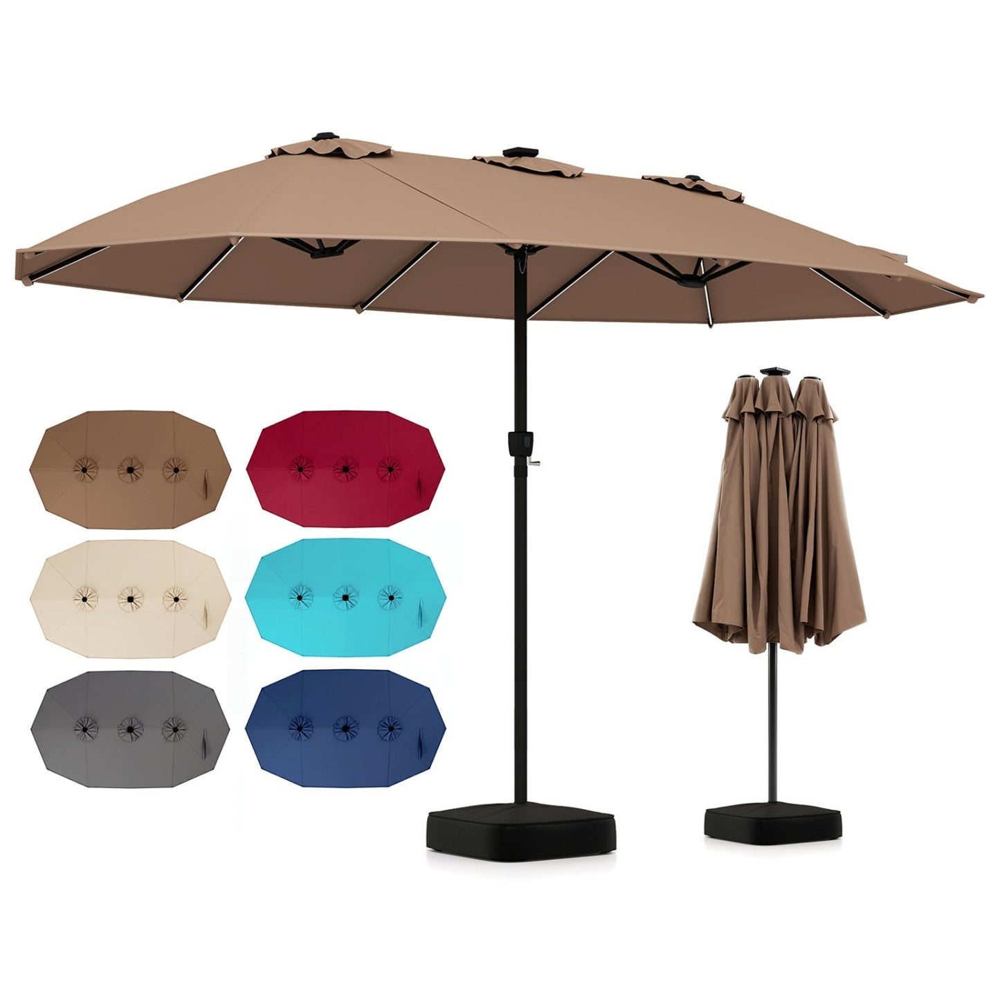15.5’ Patio Umbrella with Solar LED Lights and Base