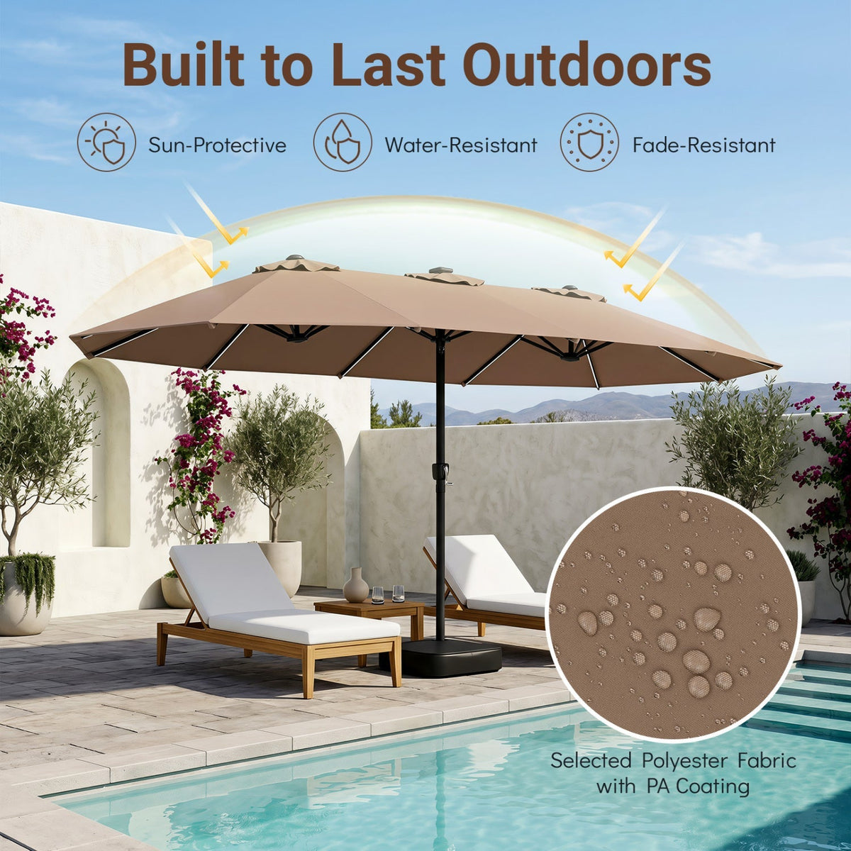 15.5’ Patio Umbrella with Solar LED Lights and Base