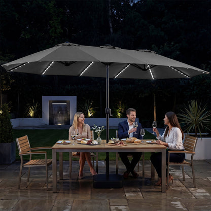 15.5’ Patio Umbrella with Solar LED Lights and Base