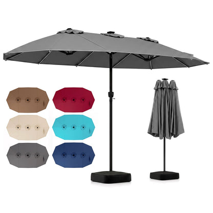 15.5’ Patio Umbrella with Solar LED Lights and Base