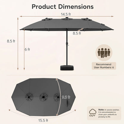 15.5’ Patio Umbrella with Solar LED Lights and Base