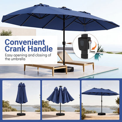 15.5’ Patio Umbrella with Solar LED Lights and Base