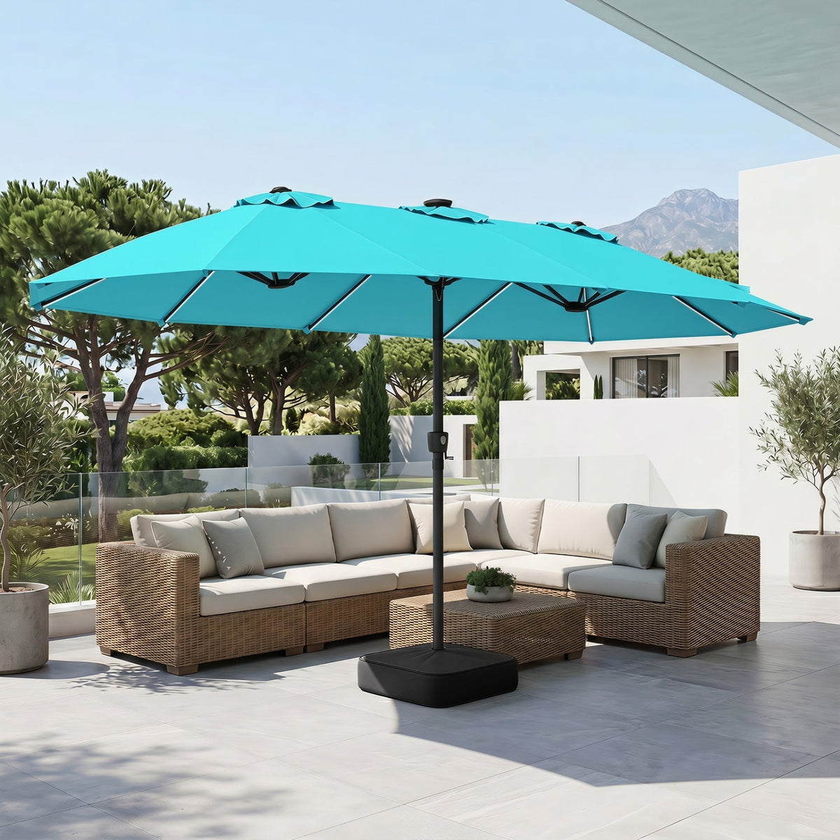 15.5’ Patio Umbrella with Solar LED Lights and Base