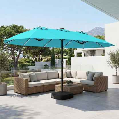 15.5’ Patio Umbrella with Solar LED Lights and Base