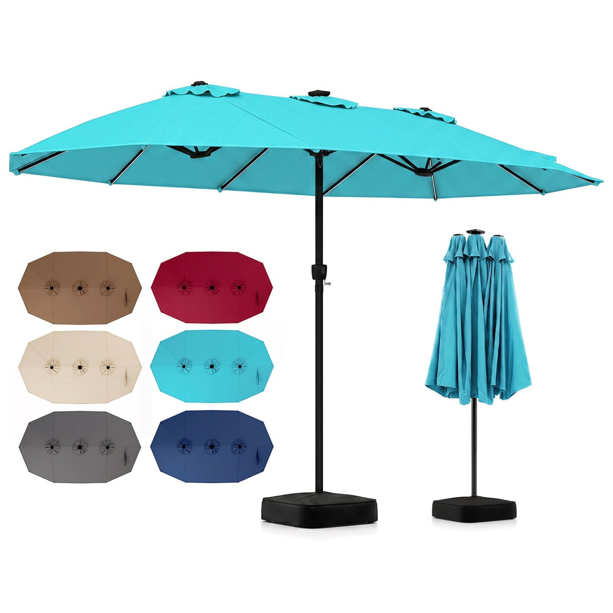 15.5’ Patio Umbrella with Solar LED Lights and Base