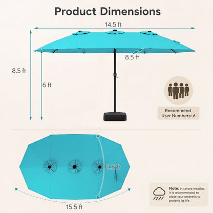 15.5’ Patio Umbrella with Solar LED Lights and Base