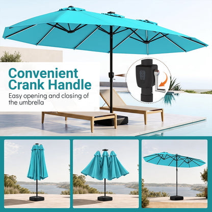 15.5’ Patio Umbrella with Solar LED Lights and Base