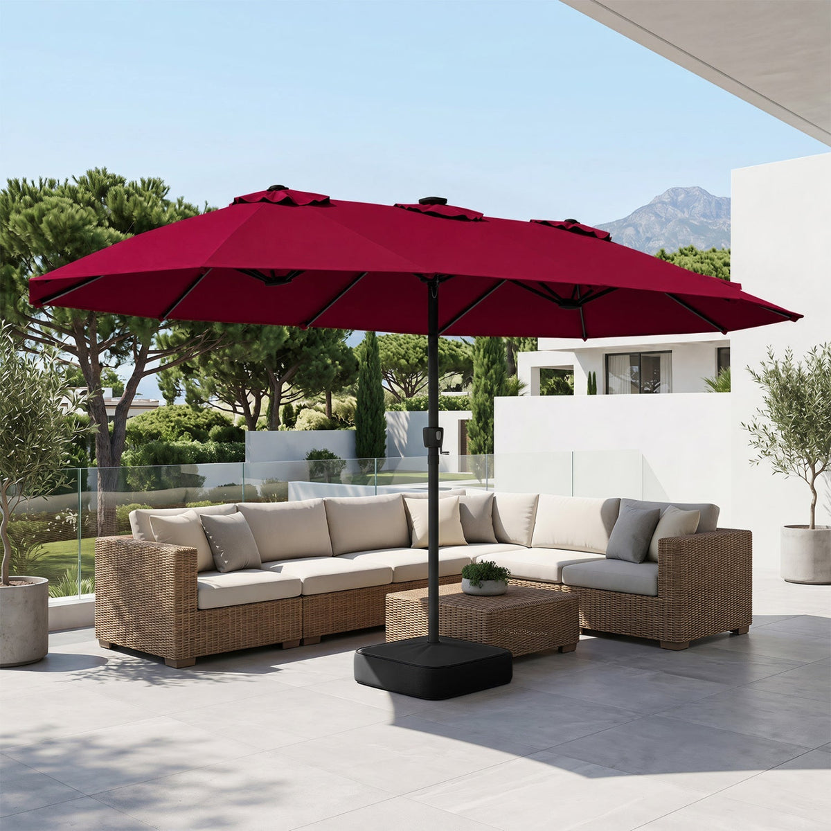 15.5’ Patio Umbrella with Solar LED Lights and Base