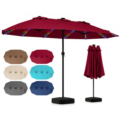 15.5’ Patio Umbrella with Solar LED Lights and Base