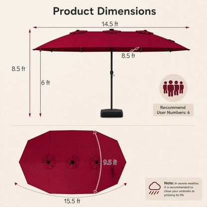 15.5’ Patio Umbrella with Solar LED Lights and Base