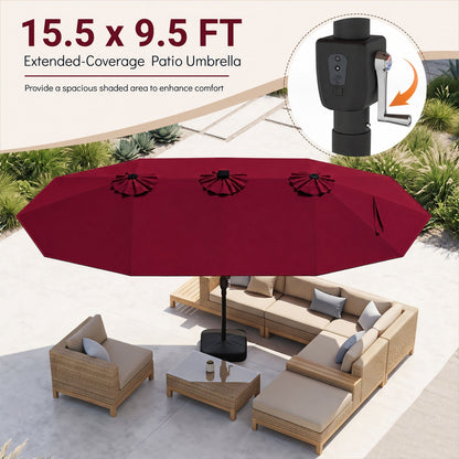 15.5’ Patio Umbrella with Solar LED Lights and Base