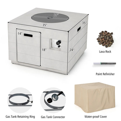 34-Inch Square Gray Concrete Propane Fire Pit Table, 50K BTU – Includes Lava Rocks & Cover