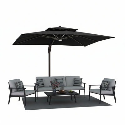 9' X 12' Patio Umbrella with LED Lights Outdoor Cantilever Large Rectangle Offset Umbrellas Heavy Duty Aluminum Double Top with 360-Degree Rotation for Pool Garden Deck, Black