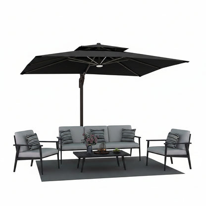 9' X 12' Patio Umbrella with LED Lights Outdoor Cantilever Large Rectangle Offset Umbrellas Heavy Duty Aluminum Double Top with 360-Degree Rotation for Pool Garden Deck, Black