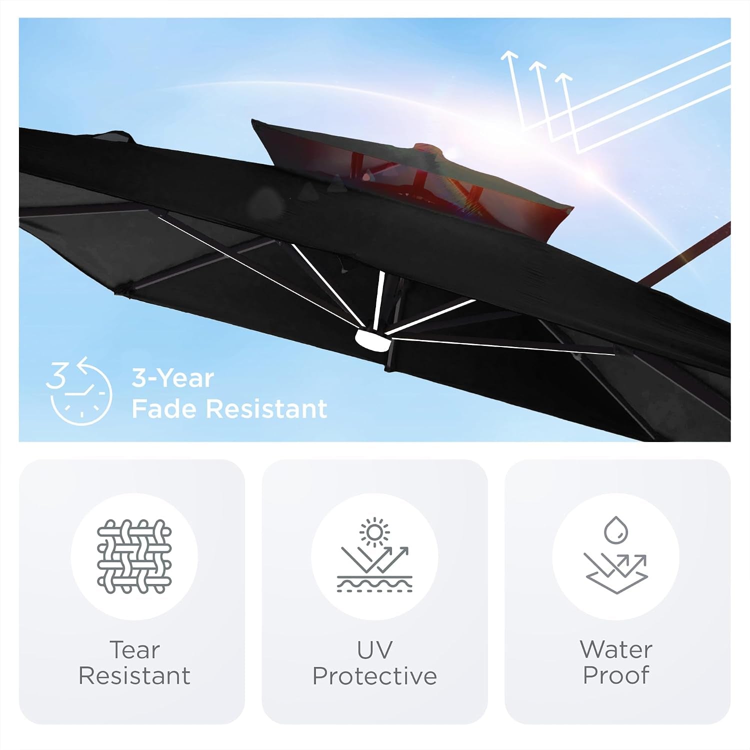 9' X 12' Patio Umbrella with LED Lights Outdoor Cantilever Large Rectangle Offset Umbrellas Heavy Duty Aluminum Double Top with 360-Degree Rotation for Pool Garden Deck, Black