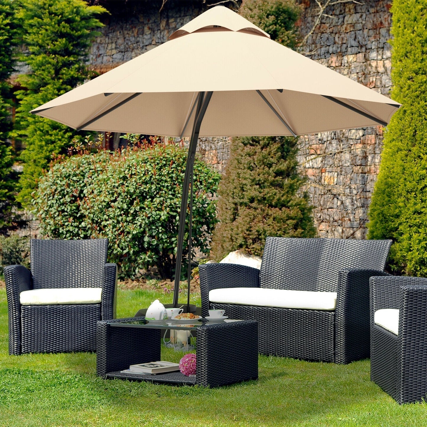 11' Grand Cantilever Umbrella – Premium 360° Rotating Sunshade with Integrated Wheeled Base