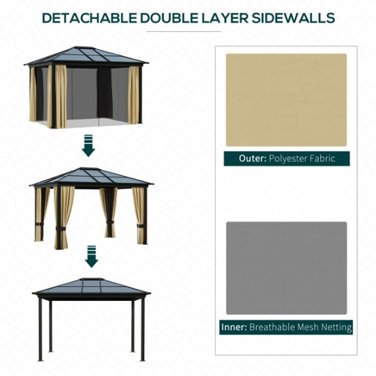 Hardtop Outdoor Pergola Gazebo – Aluminum Frame, Polycarbonate Roof & Removable Netting