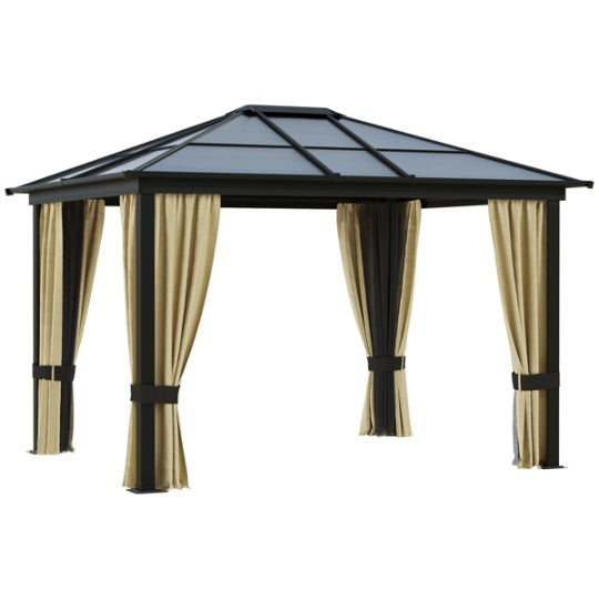 Hardtop Outdoor Pergola Gazebo – Aluminum Frame, Polycarbonate Roof & Removable Netting