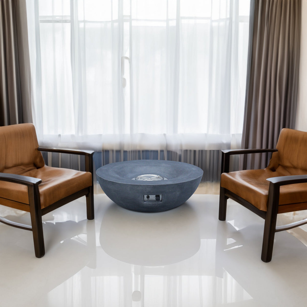 42" Round Propane Fire Pit Bowl – Concrete, Dark Gray