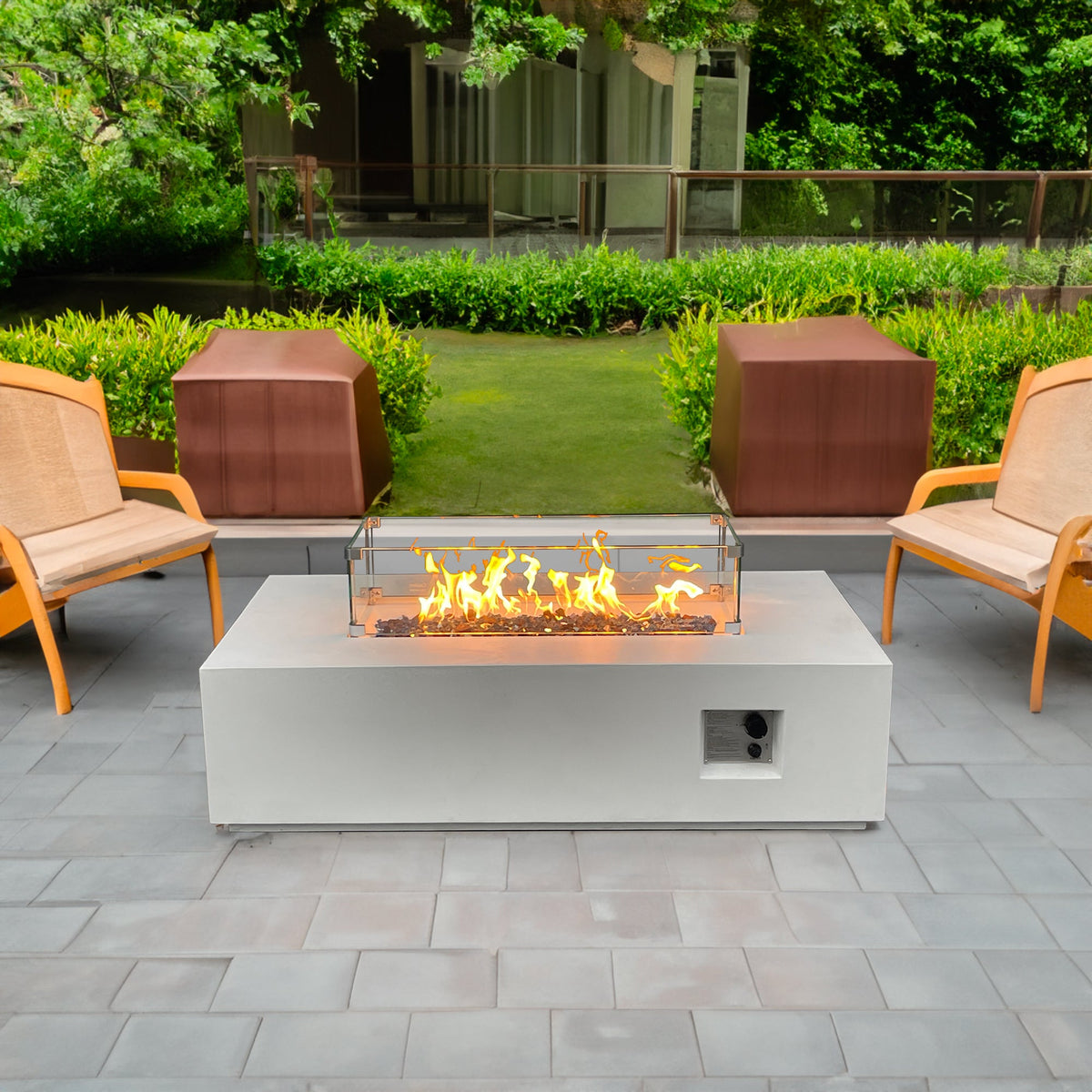 52" Rectangular Propane Fire Pit Table – Concrete, Antique White