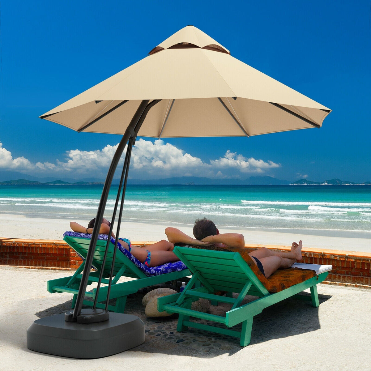 11' Grand Cantilever Umbrella – Premium 360° Rotating Sunshade with Integrated Wheeled Base